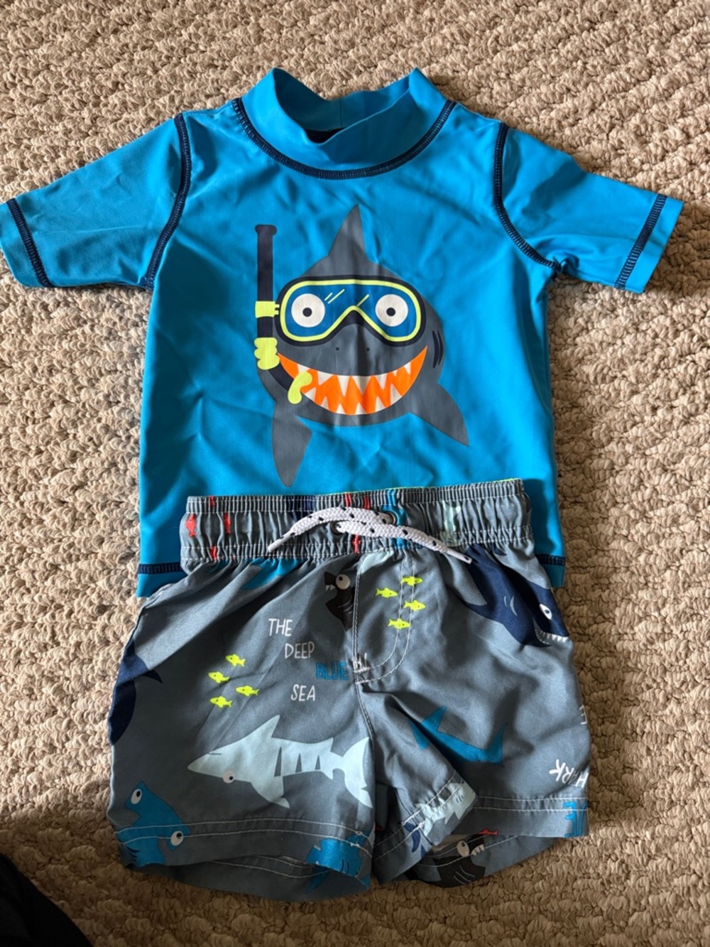 Carter's Bright Blue Shark Snorkel Rashguard Swim Set 9M